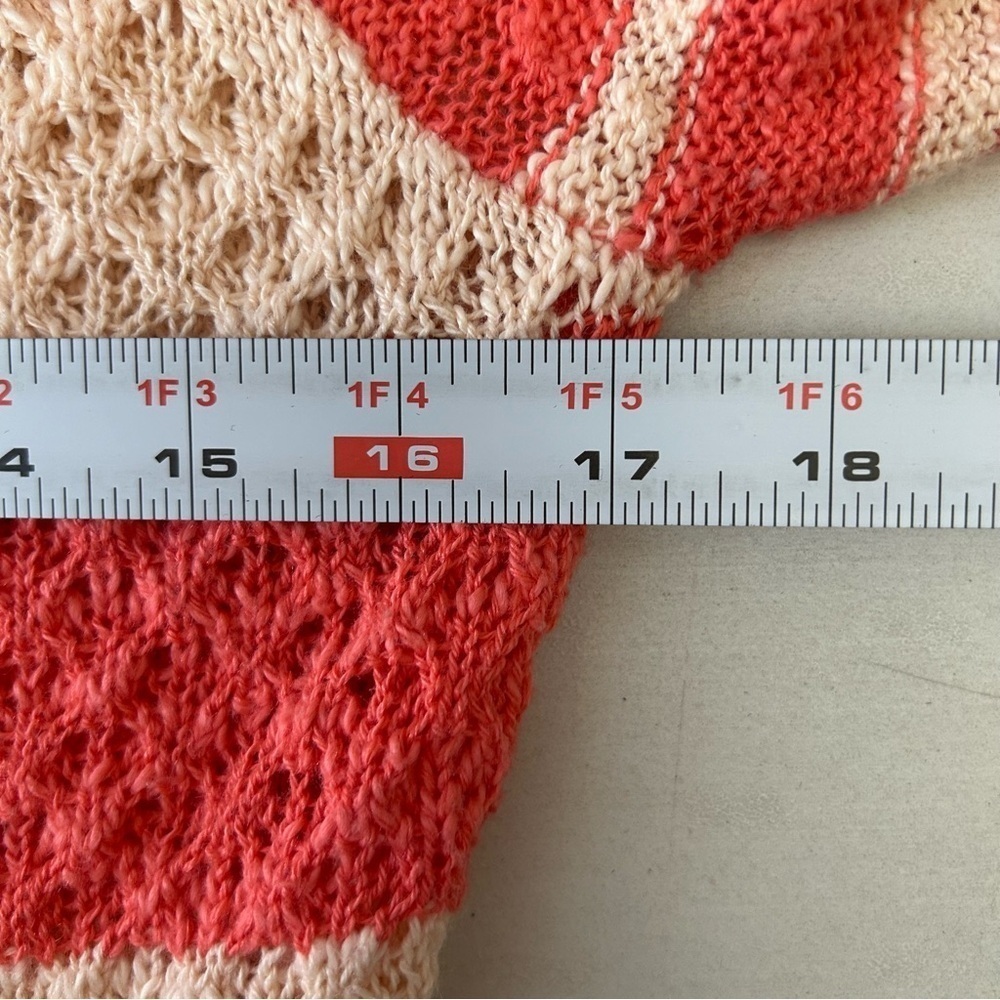 Ricki’s Sweater Lightweight Cotton Open Weave Coral Orange Stripes Size Small - Picture 10 of 15